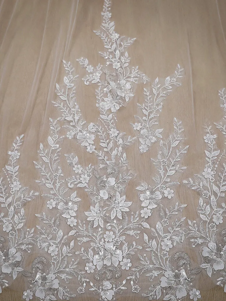 Roycebridal Vintage Floral Lace with Sequins Cathedral Veil Shaped Bridal Veil Wedding Veil