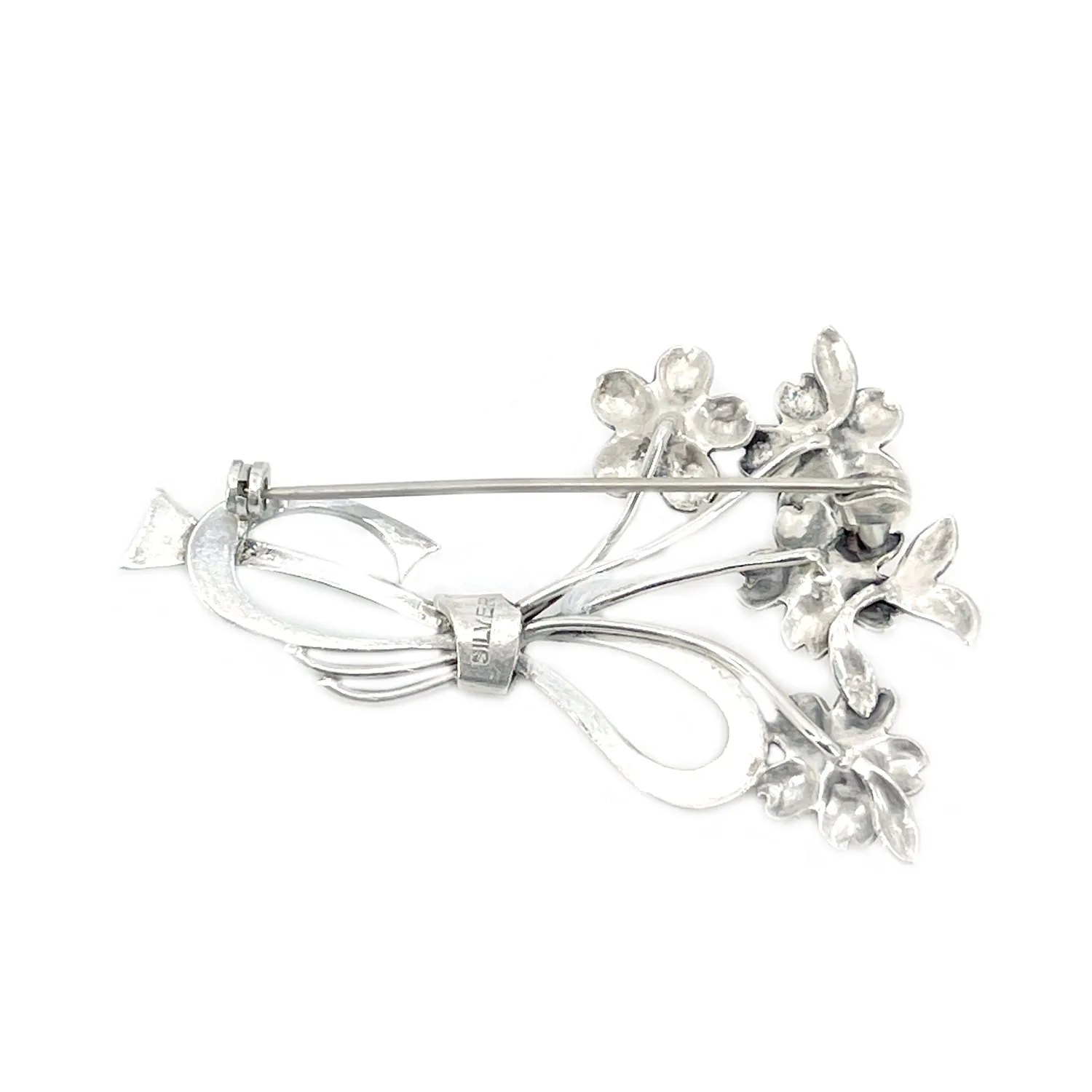 Sakura Cherry Blossom Antique Japanese Akoya Cultured Saltwater Pearl Brooch- Sterling Silver