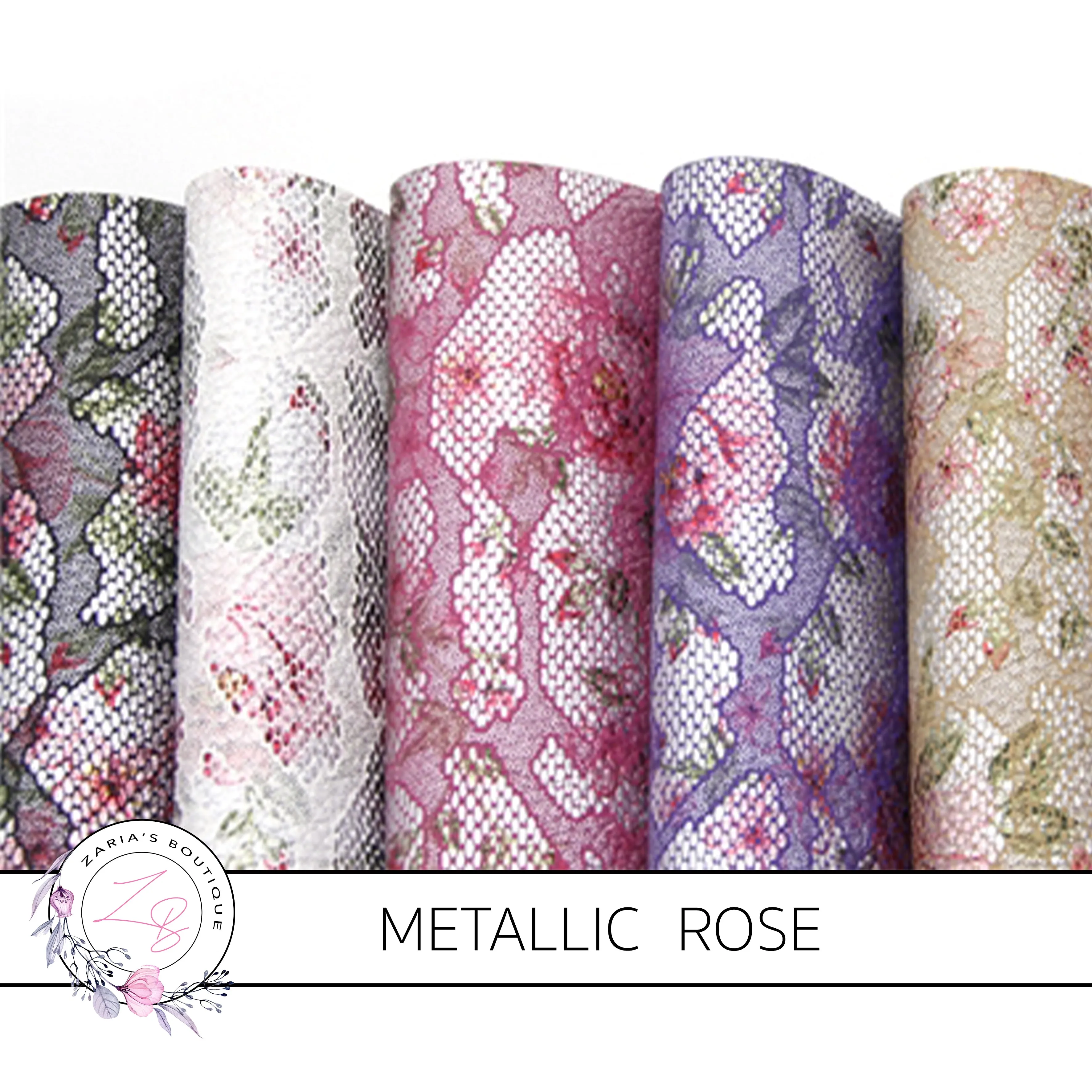 SALE Vintage Rose Light Pink Metallic Silver Embossed Lace Floral  ~ Faux Leather Sheets