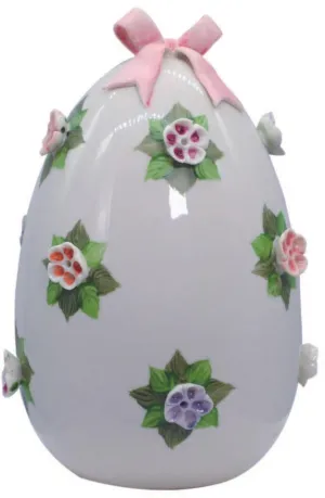 Sbordone egg pink bow and colorful flowers Ø18cm h.19cm porcelain made in Italy uo14fr/3