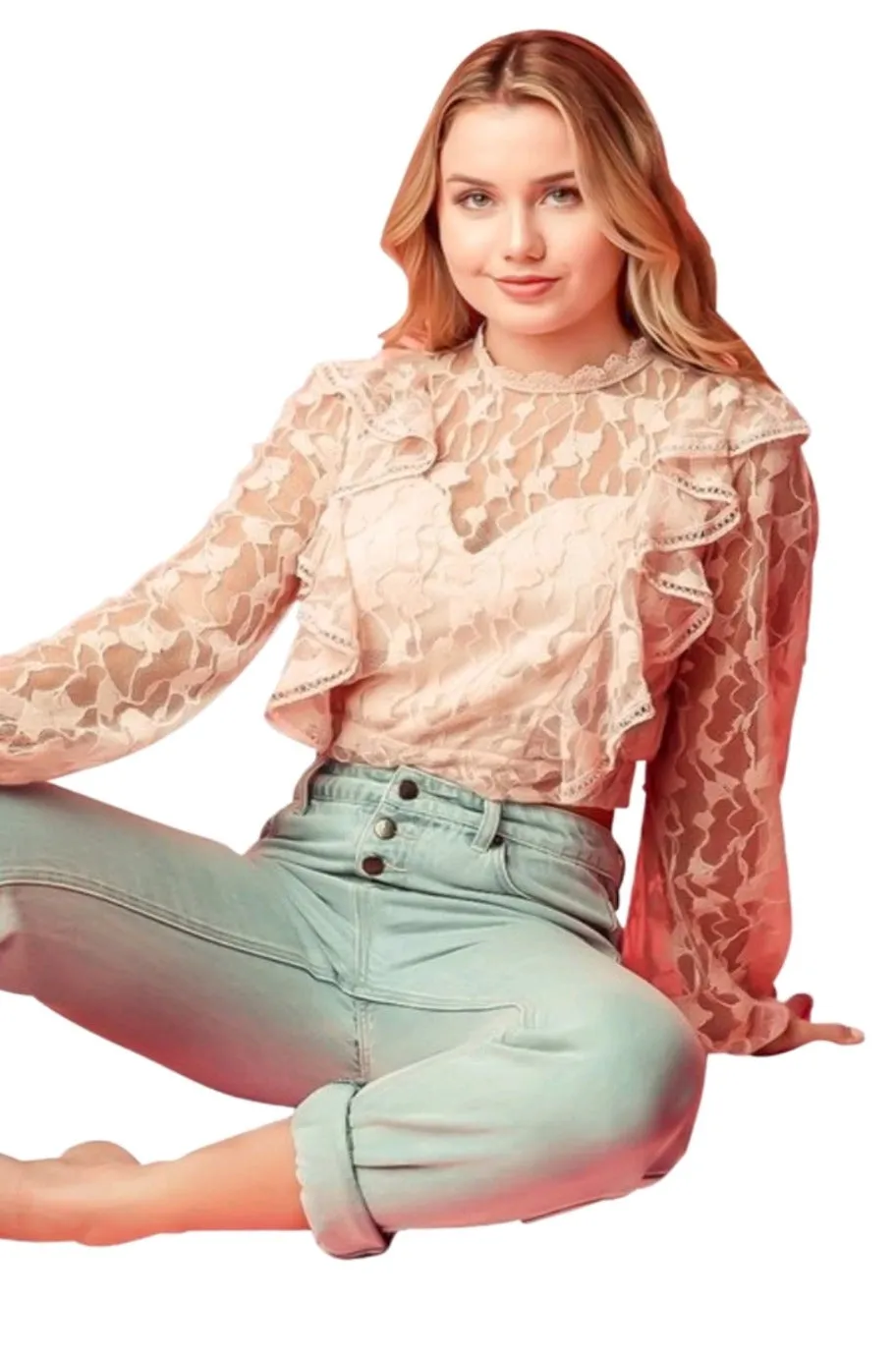 Scarlet Ruffle Lace Top