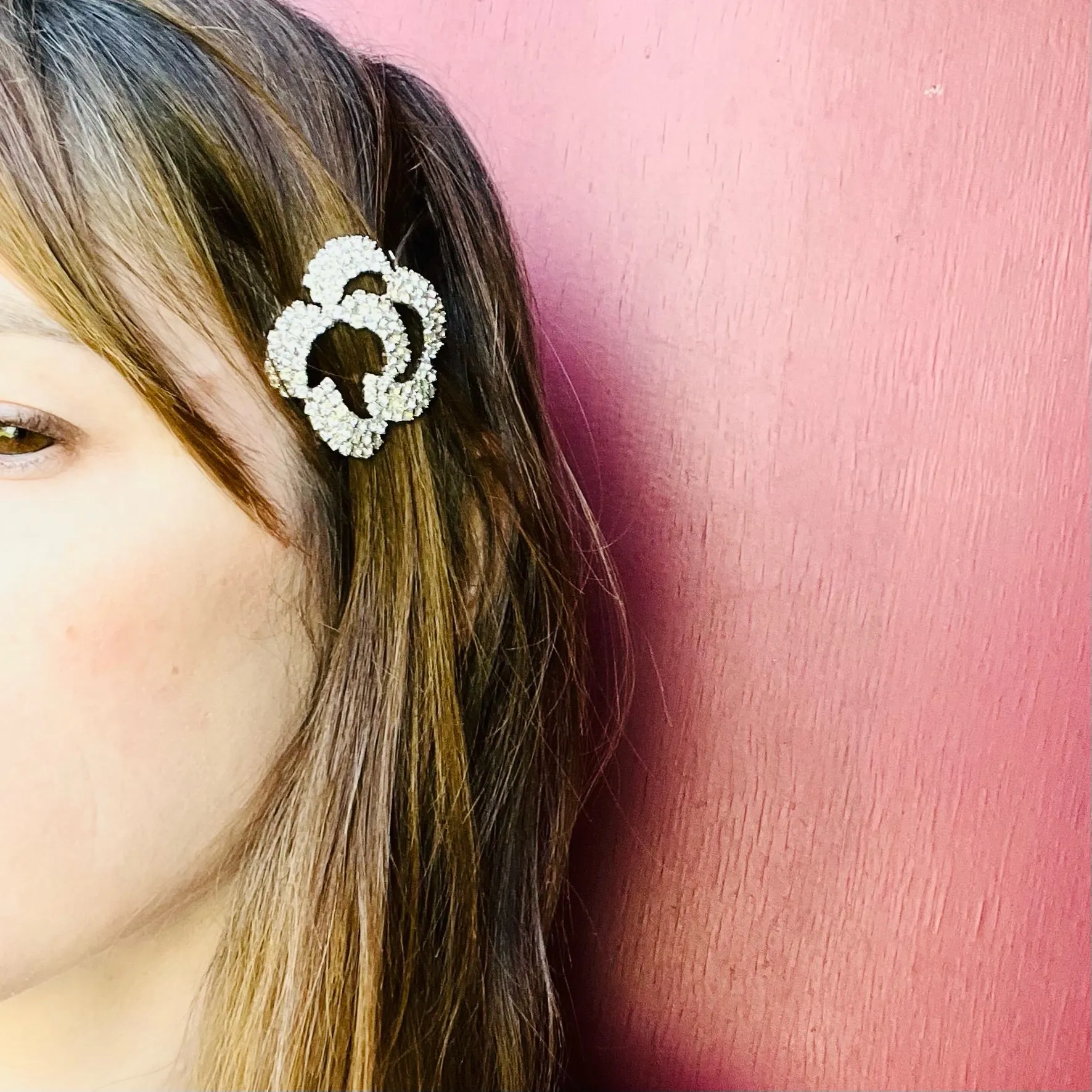 Set of Rhinestone Stylized Flower Barrettes