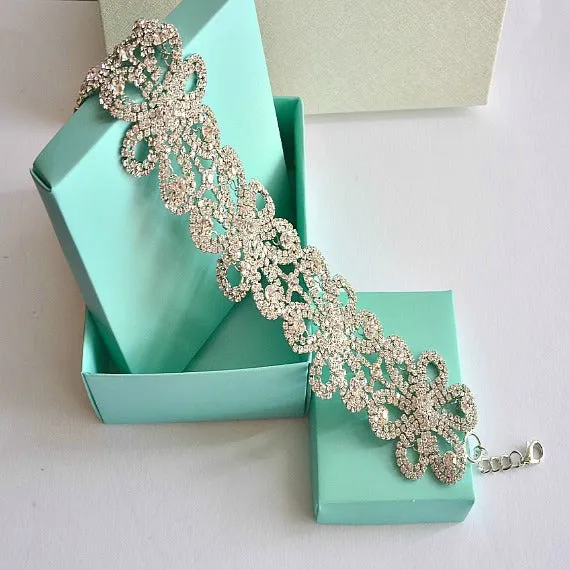 Silver Bridal Diamante Crystal Choker, Vintage Style Rhinestone Diamante Choker, Diamante Choker Necklace