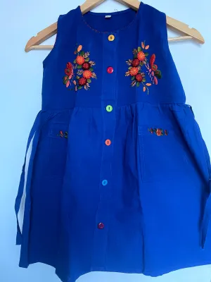 Size 8-9 Blue Embroidered Butterfly Flowery Dress