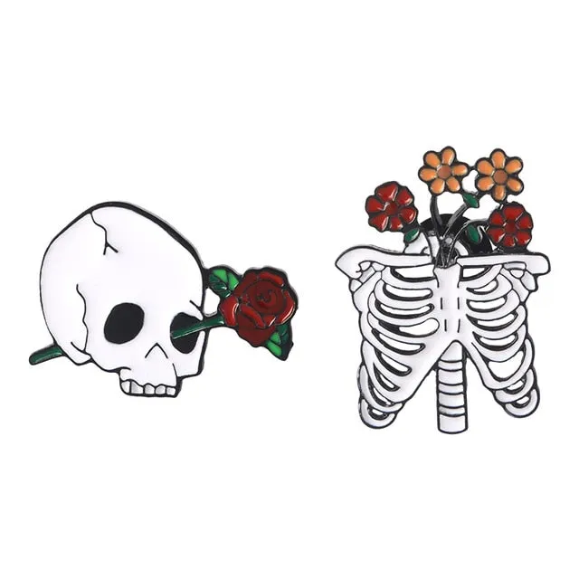 Skeleton/Floral Enamel Pin