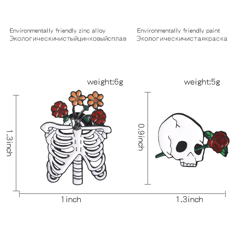 Skeleton/Floral Enamel Pin