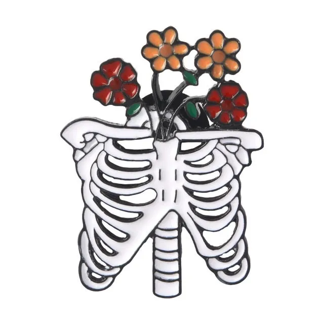 Skeleton/Floral Enamel Pin