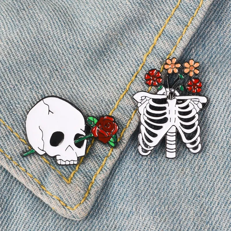 Skeleton/Floral Enamel Pin
