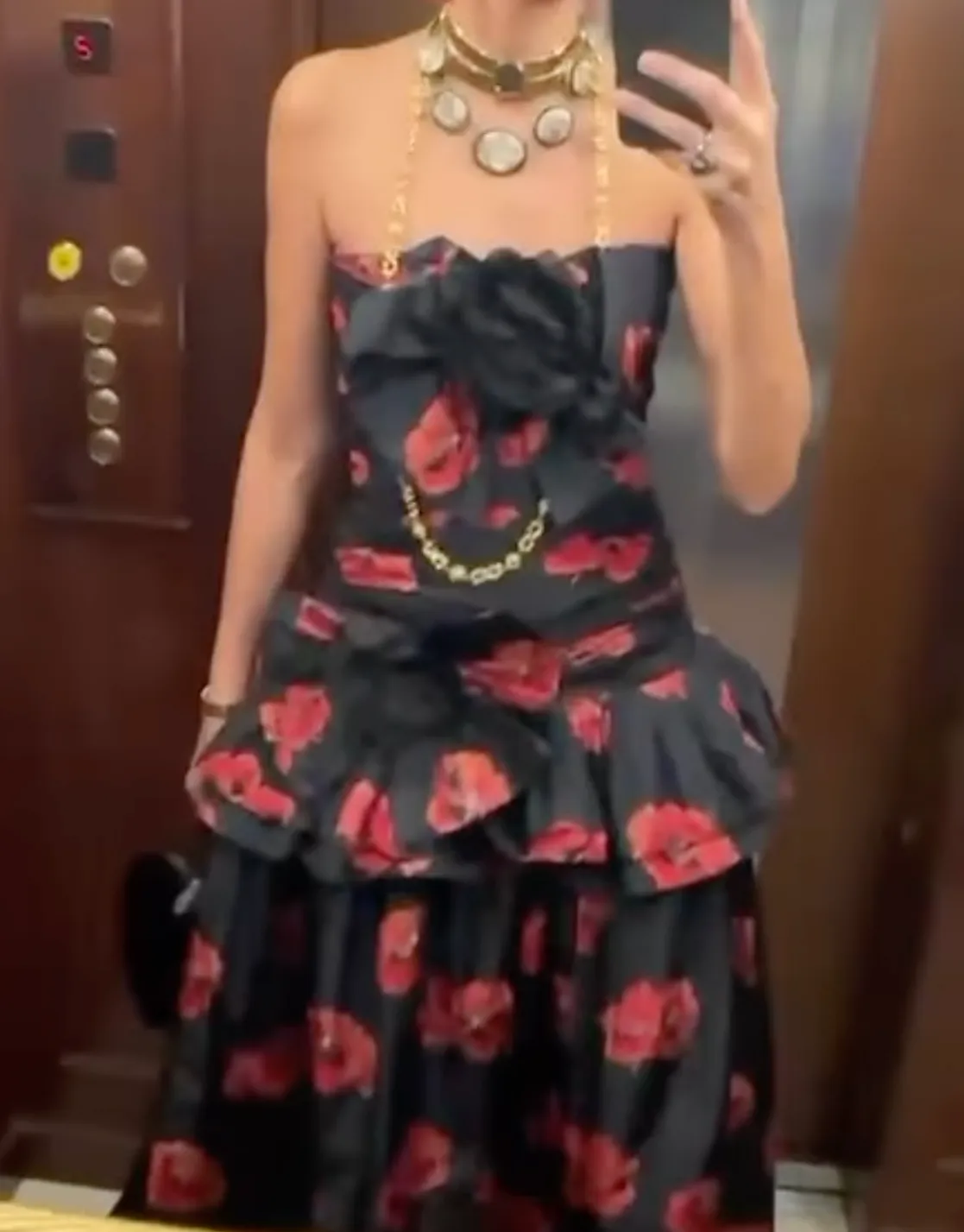 Specatacualr circa 1995 Nina Ricci Demi-Couture Strapless Floral Silk Taffeta Dress w Bow Detailing