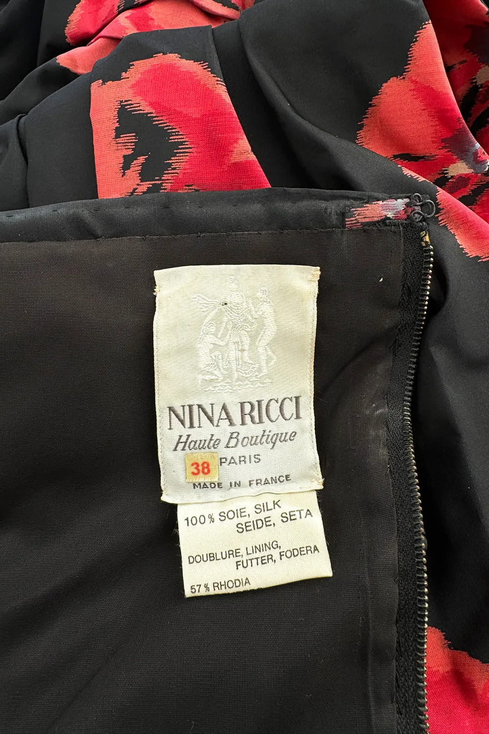Specatacualr circa 1995 Nina Ricci Demi-Couture Strapless Floral Silk Taffeta Dress w Bow Detailing