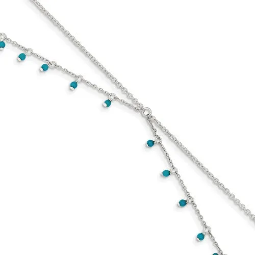 Sterling Silver Turquoise Beaded Double Chain Anklet