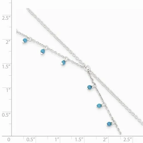 Sterling Silver Turquoise Beaded Double Chain Anklet