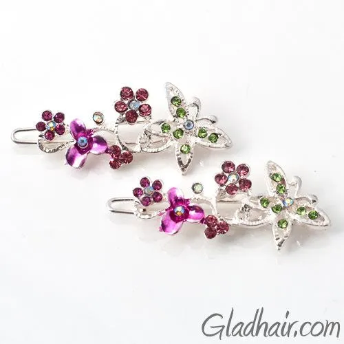 Swarovski Butterfly and Flower Barrette - Pair