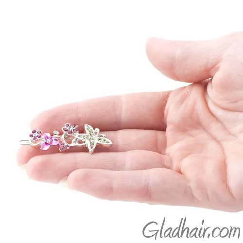 Swarovski Butterfly and Flower Barrette - Pair