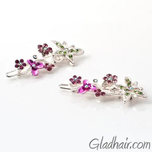Swarovski Butterfly and Flower Barrette - Pair