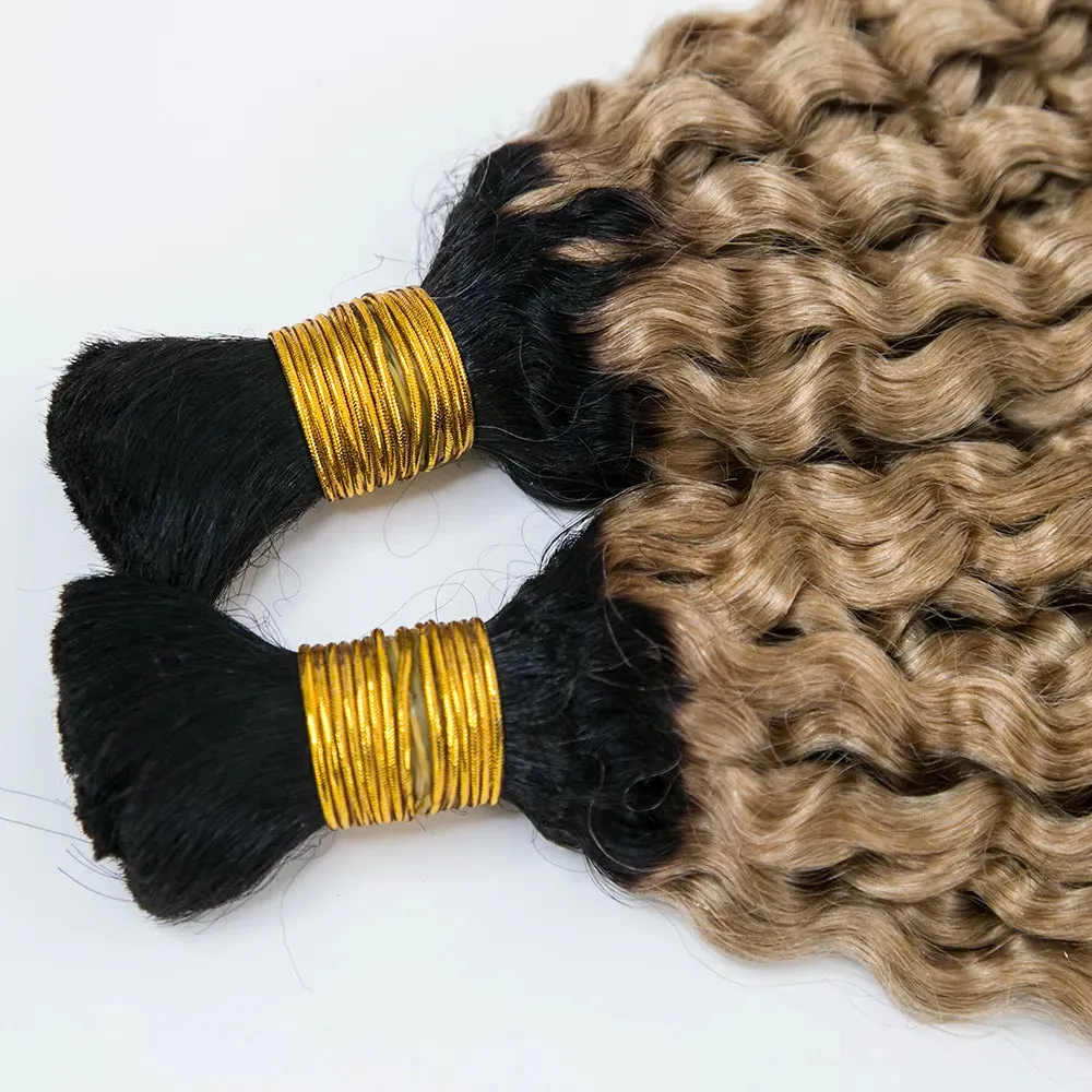 T1B/27 Honey Blonde with Dark Roots Deep Curly Human Hair Bulk for Braiding