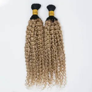 T1B/27 Honey Blonde with Dark Roots Deep Curly Human Hair Bulk for Braiding