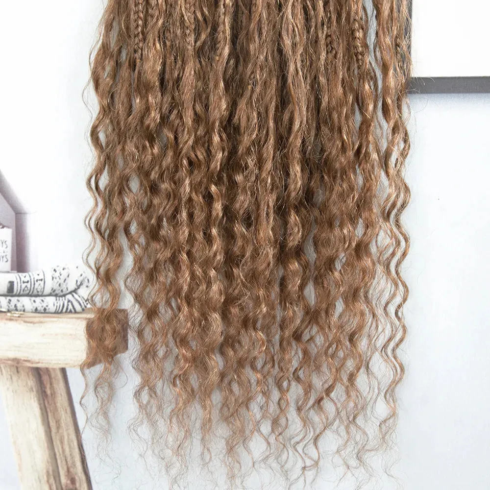 T1B/30 Ombre Brown Crochet Boho Box Braids with Human Hair Curls