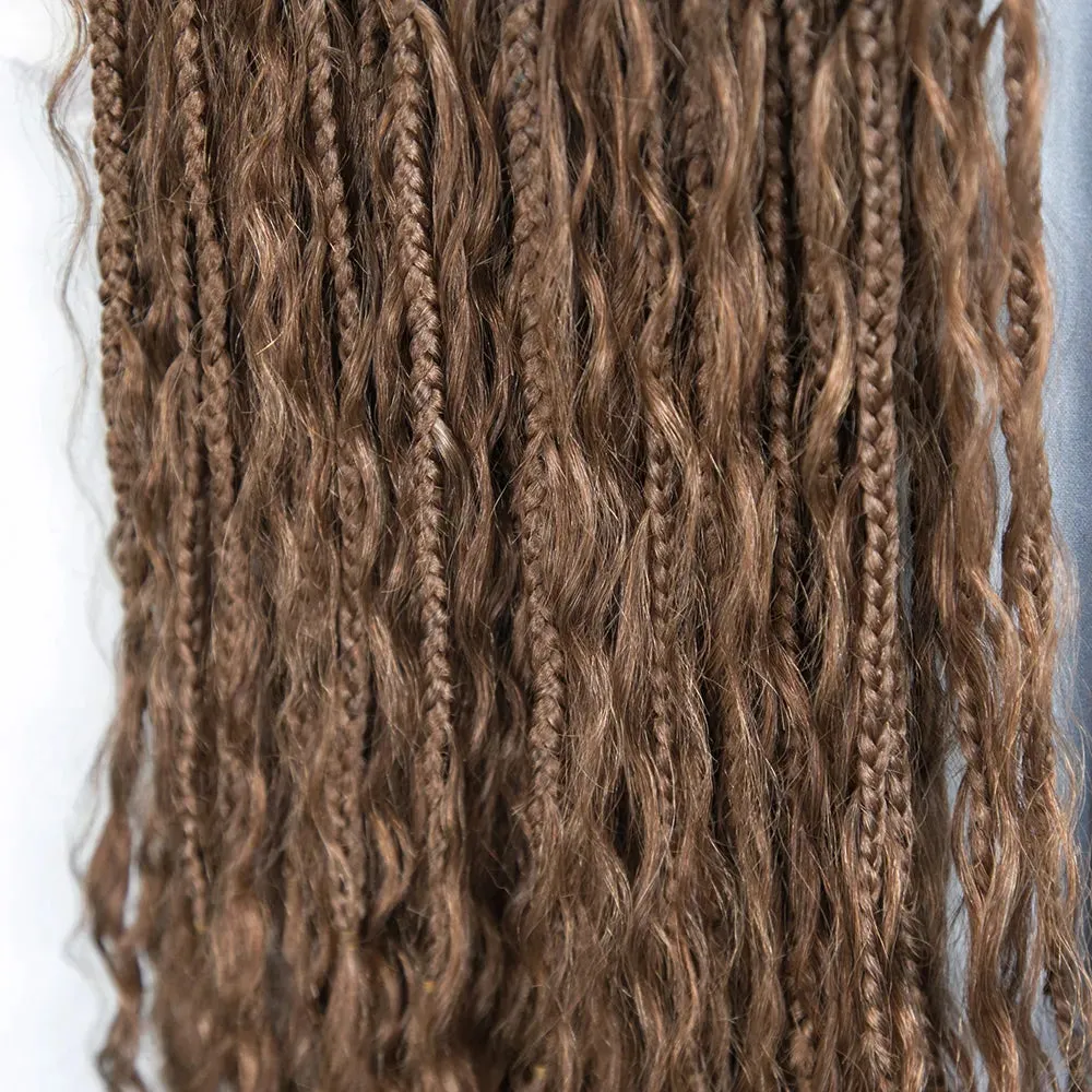 T1B/30 Ombre Brown Crochet Boho Box Braids with Human Hair Curls