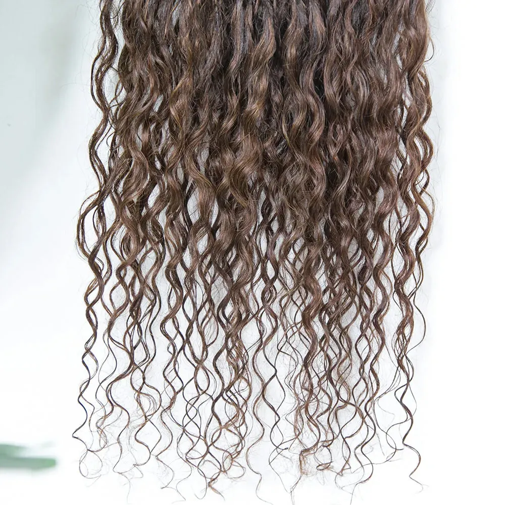 T1B/4 Ombre Brown Crochet Boho Box Braids with Human Hair Curls