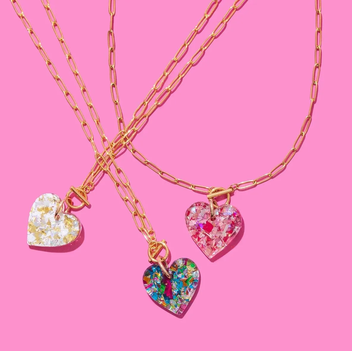 Taylor Elliot Designs: Acrylic Heart Necklace in Colorful Confetti