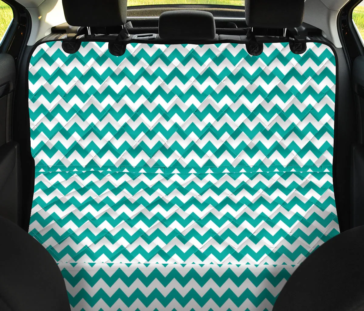 Teal and White Chevron Pet Seat Cover Back Bench Protector