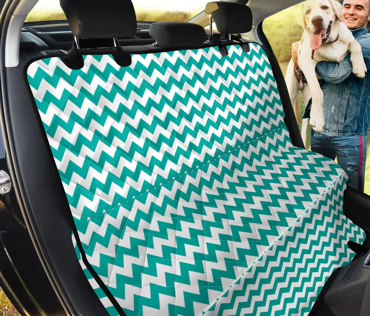 Teal and White Chevron Pet Seat Cover Back Bench Protector