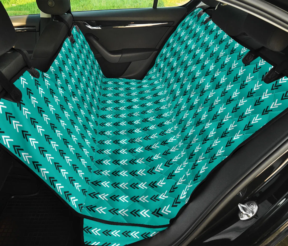 Teal, White and Black Arrow Pattern Dog Hammock Back Seat Cover For Pets