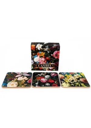 Temerity Jones Dutch Floral Set of 6 Coasters Black