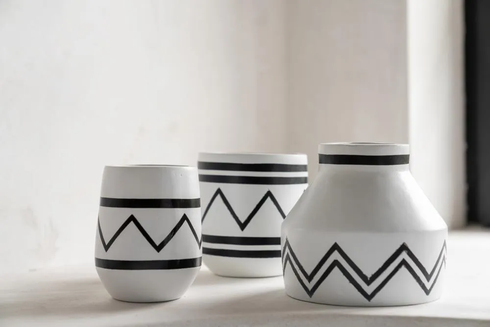 Terracotta Boho Vase Santorini Iconic by Bazar Bizar - White & Black I SPAFAIR
