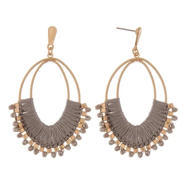 Thread wrapped gray boho earrings