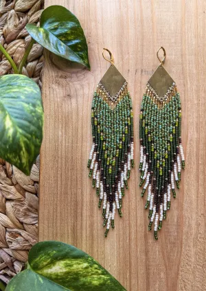 Torri Green Boho Beaded Earrings