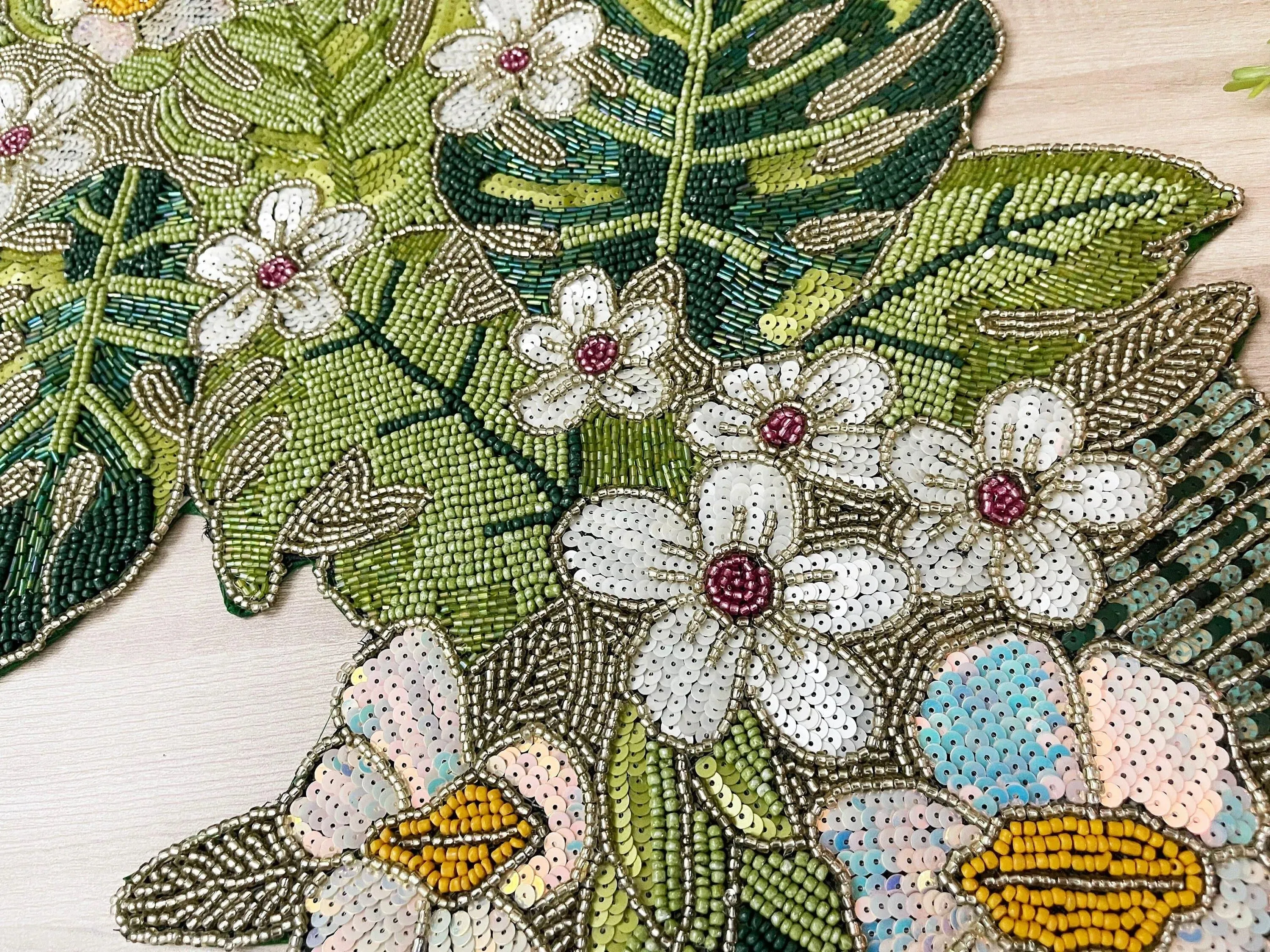Tropical Leaf and Flower Beaded Table Runner