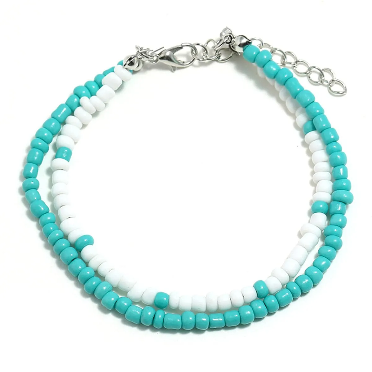 Turquoise & White Beaded Layer Anklet
