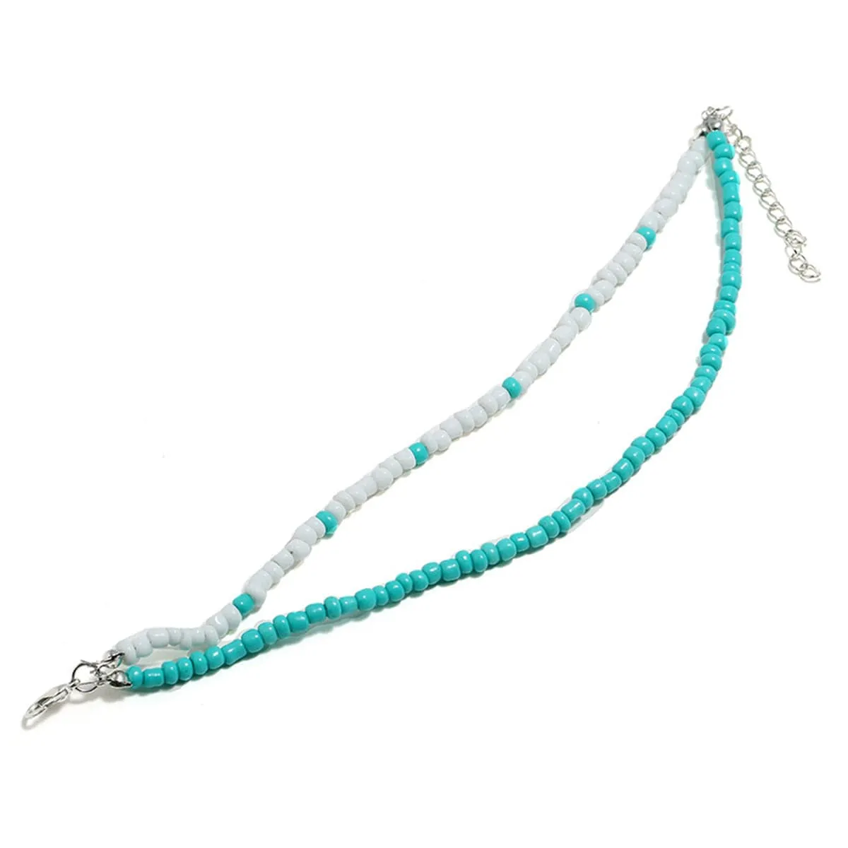 Turquoise & White Beaded Layer Anklet