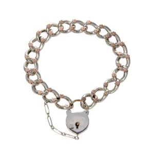 Victorian Floral Rose Gold Overlay Sterling Silver Link Bracelet