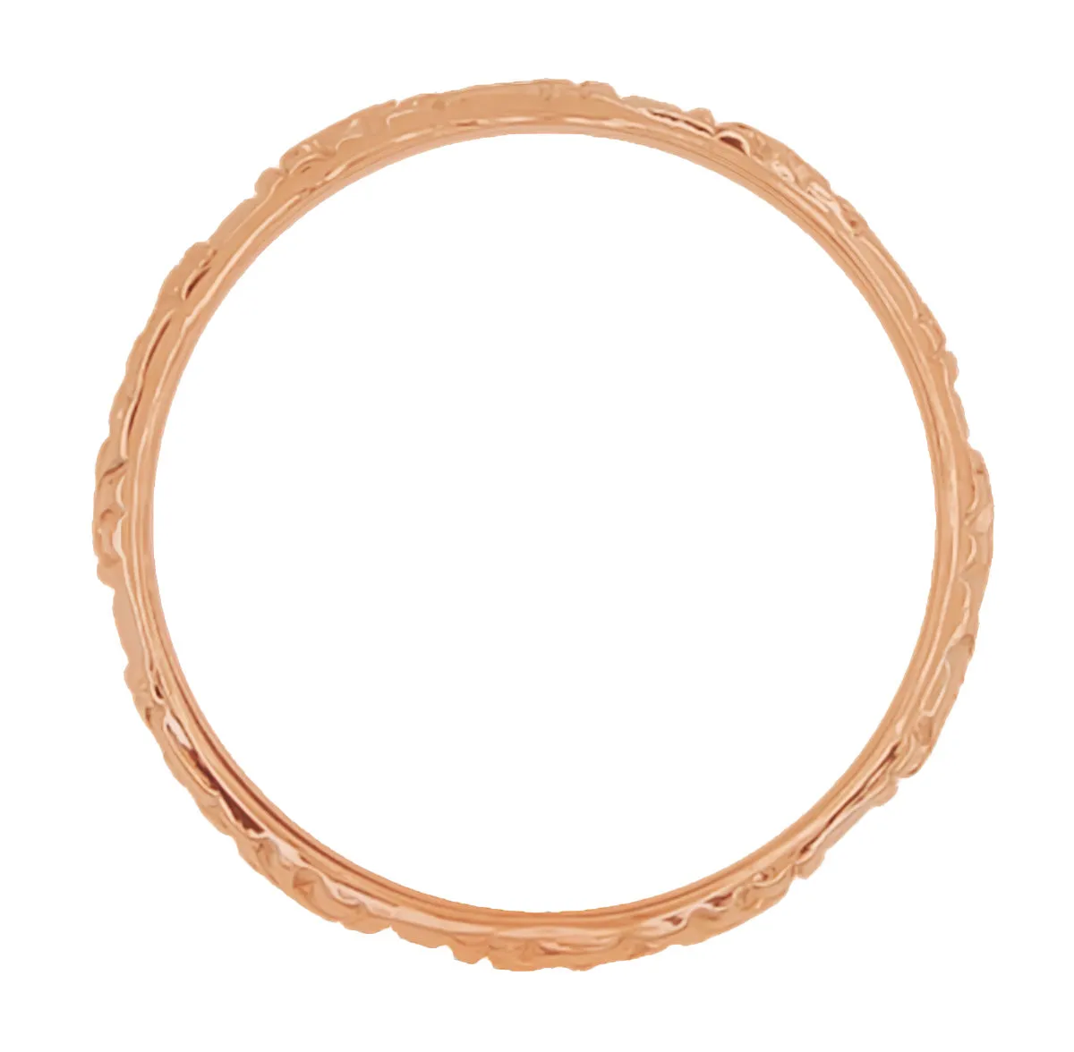 Victorian Hand Engraved Floral Antique Style Wedding Band in 14K Rose Gold - 6mm Wide