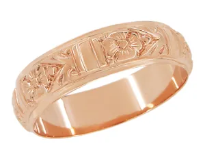 Victorian Hand Engraved Floral Antique Style Wedding Band in 14K Rose Gold - 6mm Wide