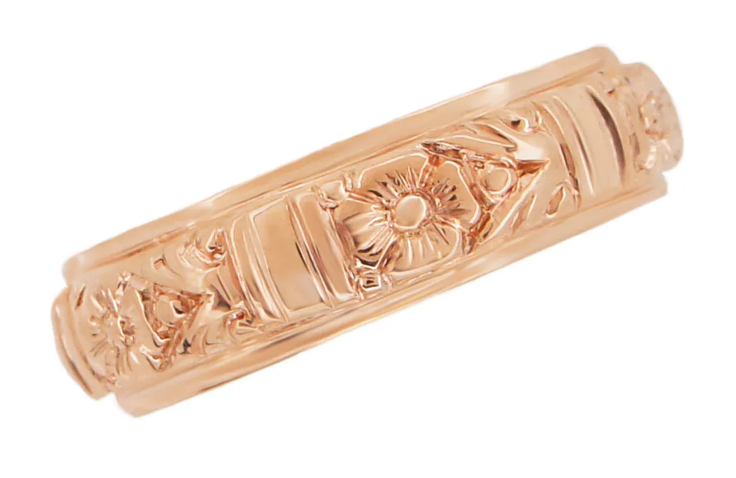 Victorian Hand Engraved Floral Antique Style Wedding Band in 14K Rose Gold - 6mm Wide