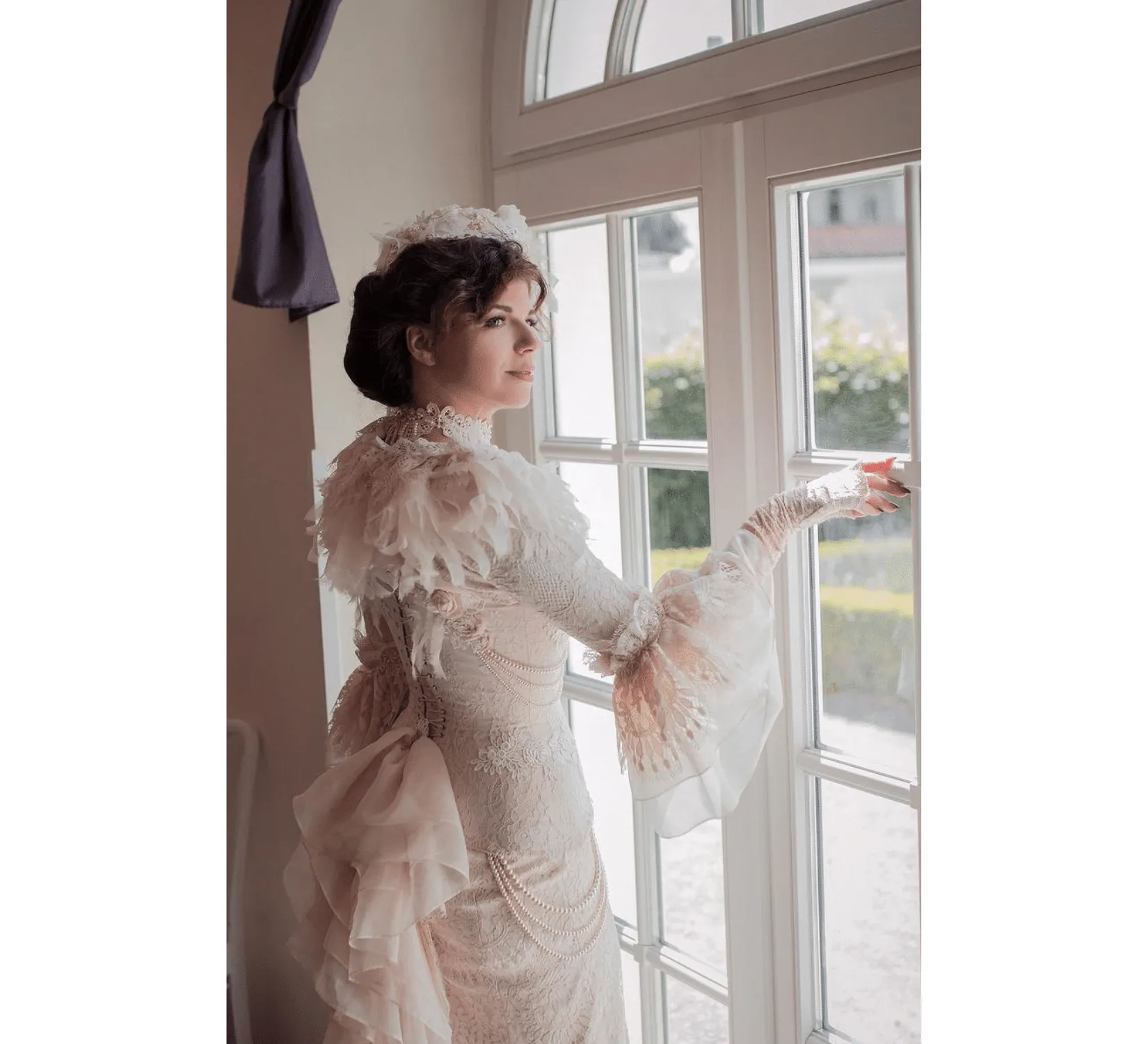 Victorian vintage white wedding satin dress