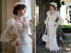 Victorian vintage white wedding satin dress