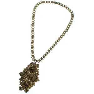 Vintage 1940s Repousse Gold Floral Pendant Neckalce with Book Chain