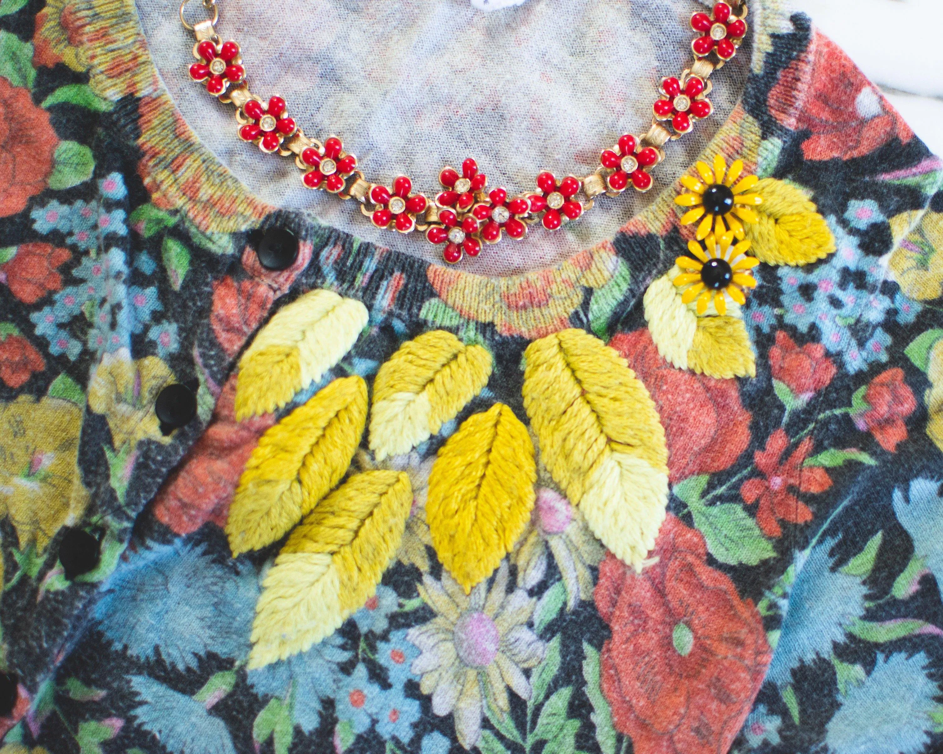 Vintage 1950s Red Daisy with Rhinestones Thermoset Choker Necklace