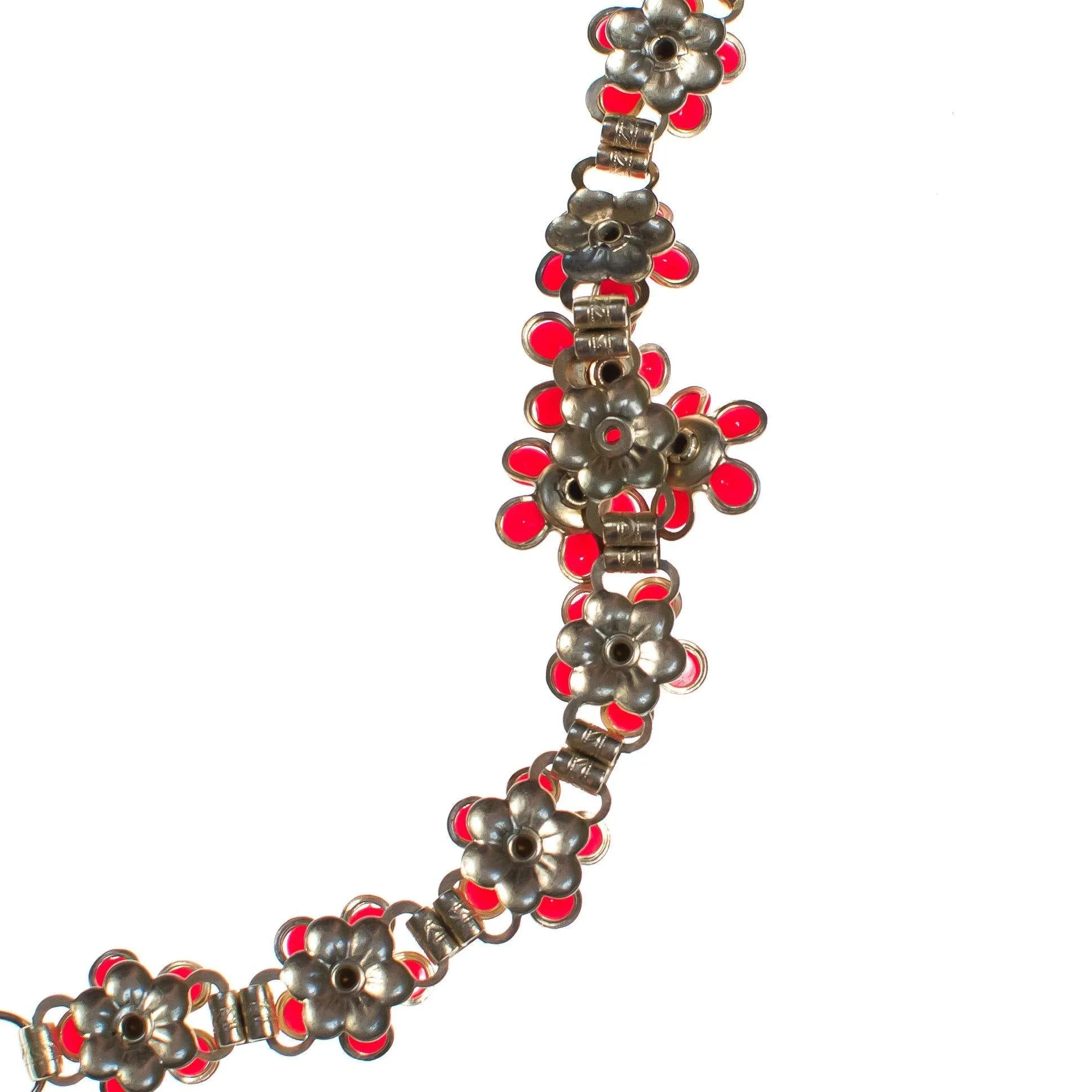 Vintage 1950s Red Daisy with Rhinestones Thermoset Choker Necklace