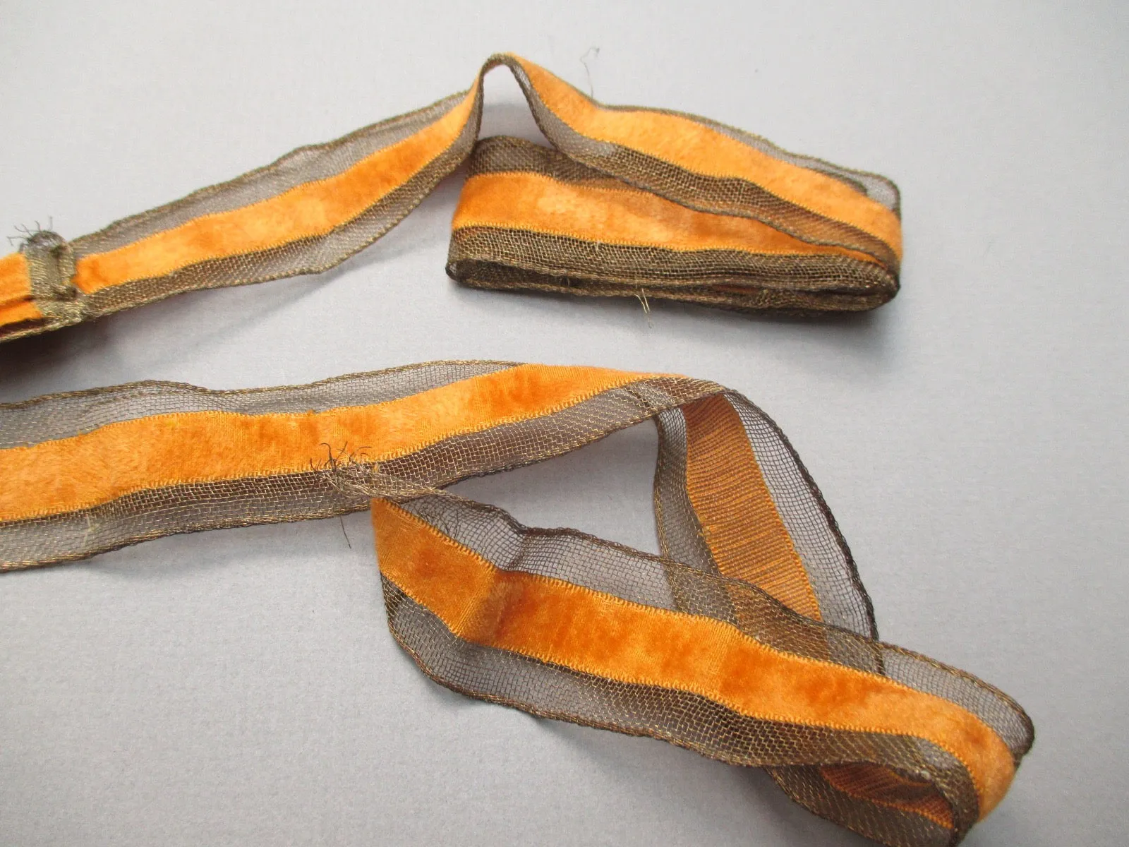 Vintage 20s silk ribbon on metal mesh trim