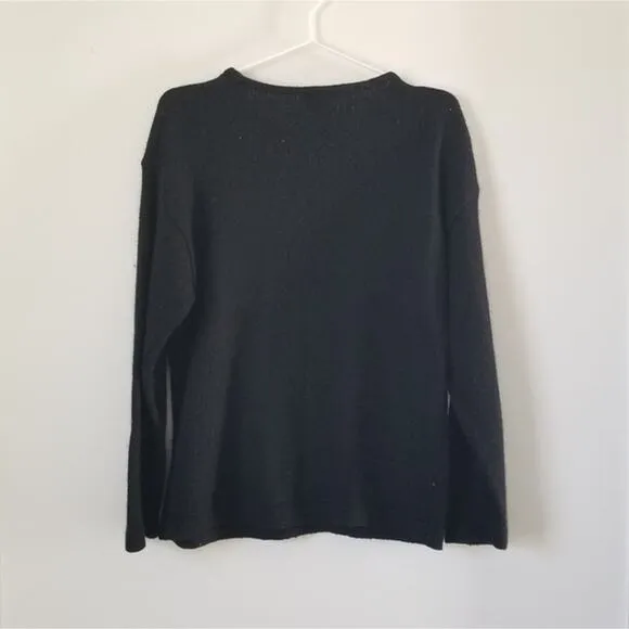 Vintage 80s Samantha Starr Black Sequin Leaf Silk Sweater size MEDIUM