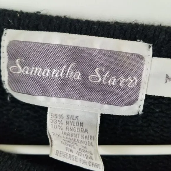 Vintage 80s Samantha Starr Black Sequin Leaf Silk Sweater size MEDIUM