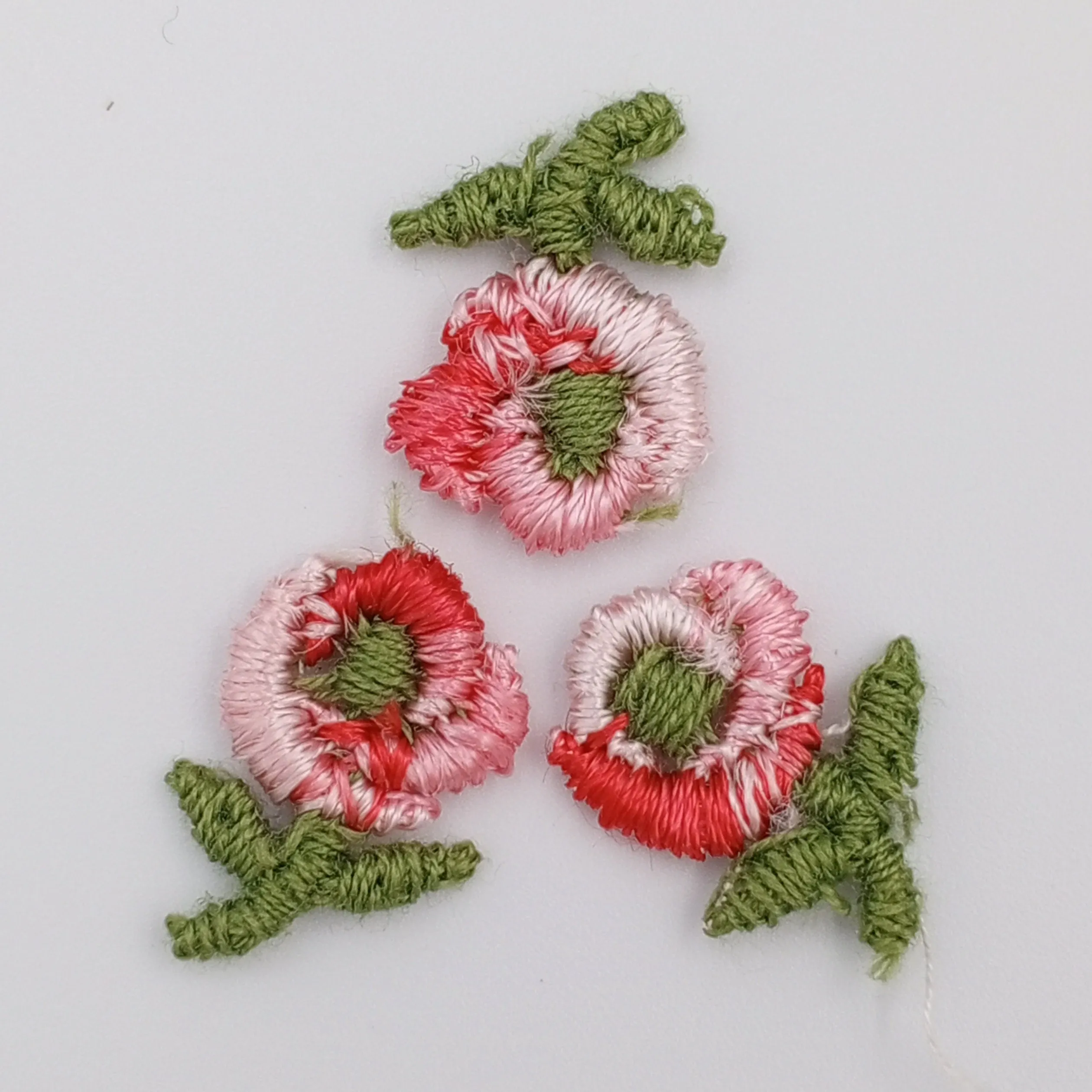 VINTAGE appliques cute red green pink flower embroidery Patches #321