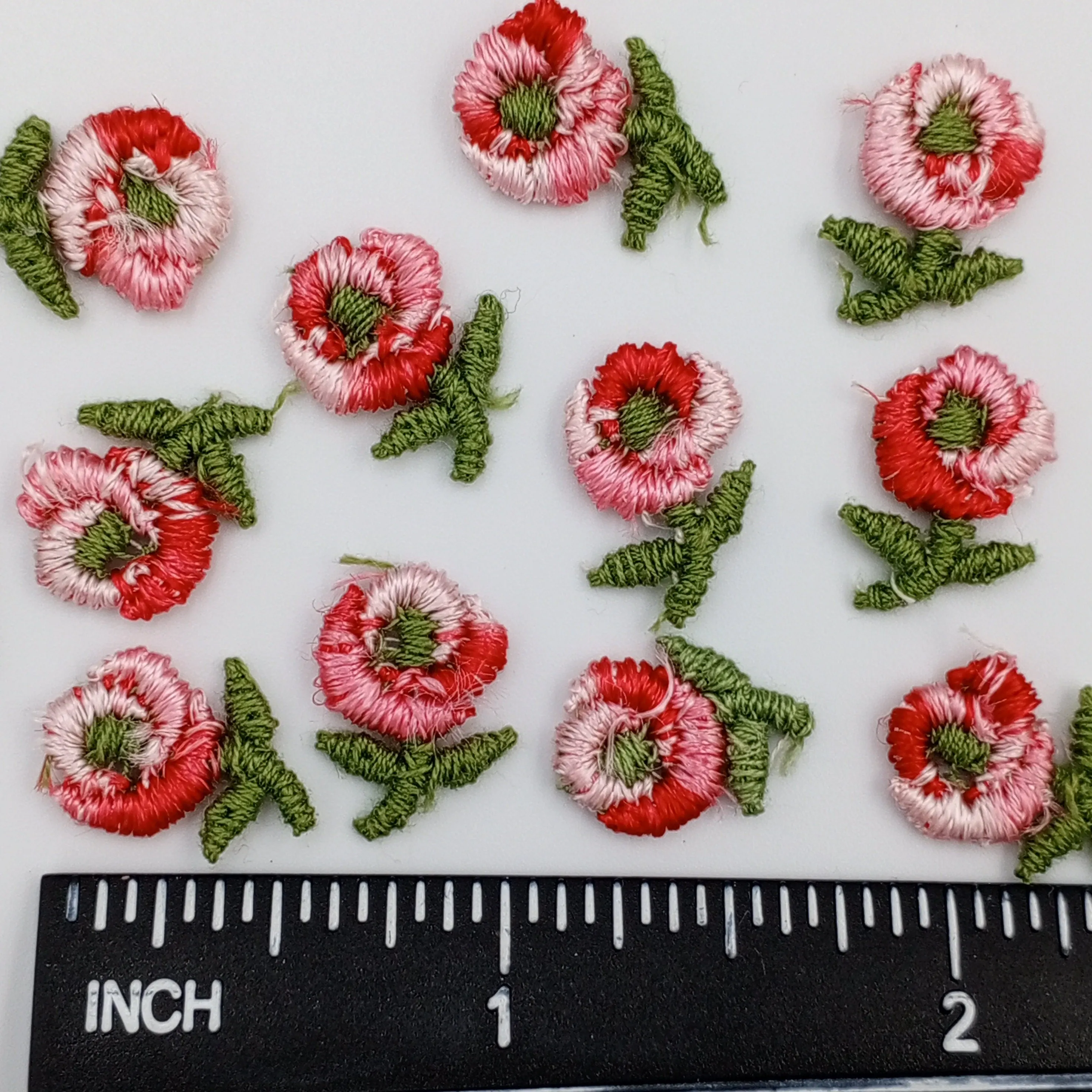 VINTAGE appliques cute red green pink flower embroidery Patches #321