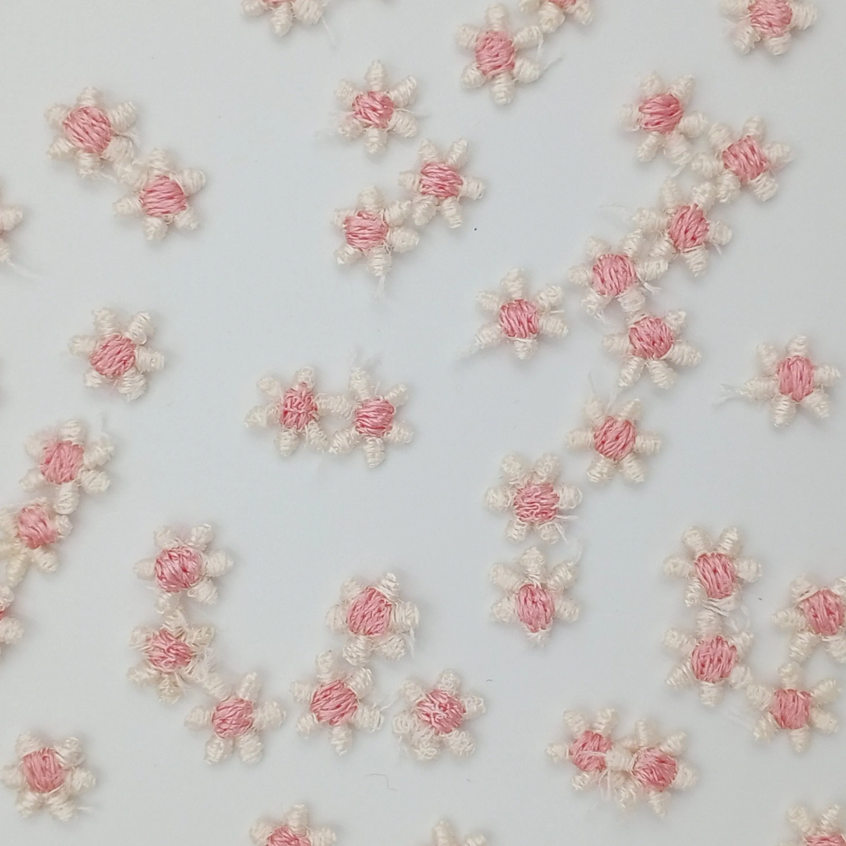 VINTAGE appliques cute tiny pink white flower embroidery Patches #327